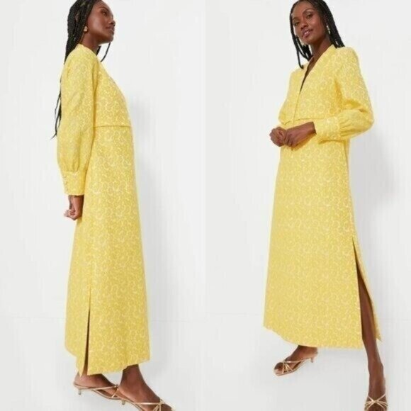 Tuckernuck NEW Yellow Daisy Jacquard Aurelia Long Sleeve Floral Maxi Dress XL - Picture 2 of 13